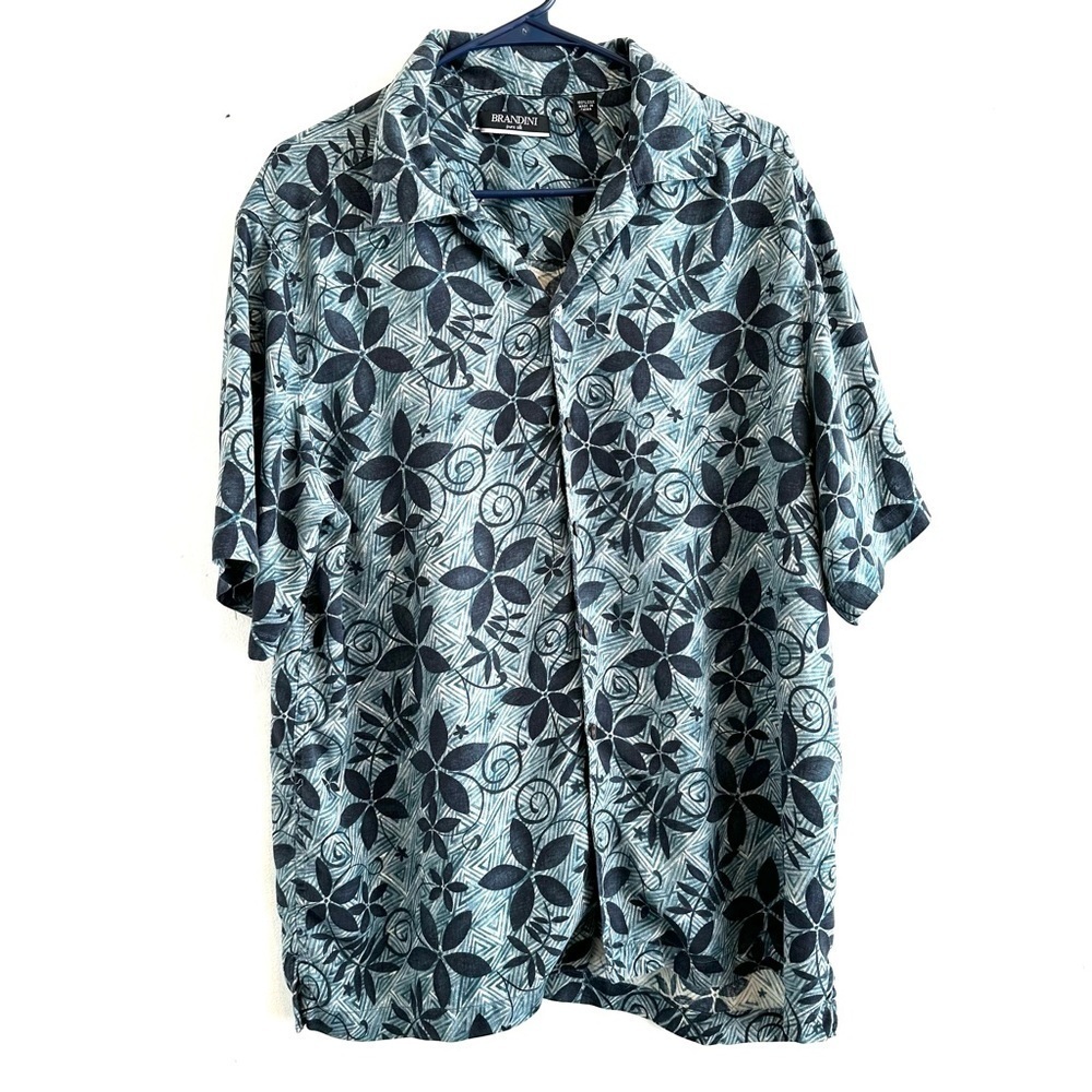 Brandini Men’s Hawaiian short Sleeve button down Shirt   100% Silk size L